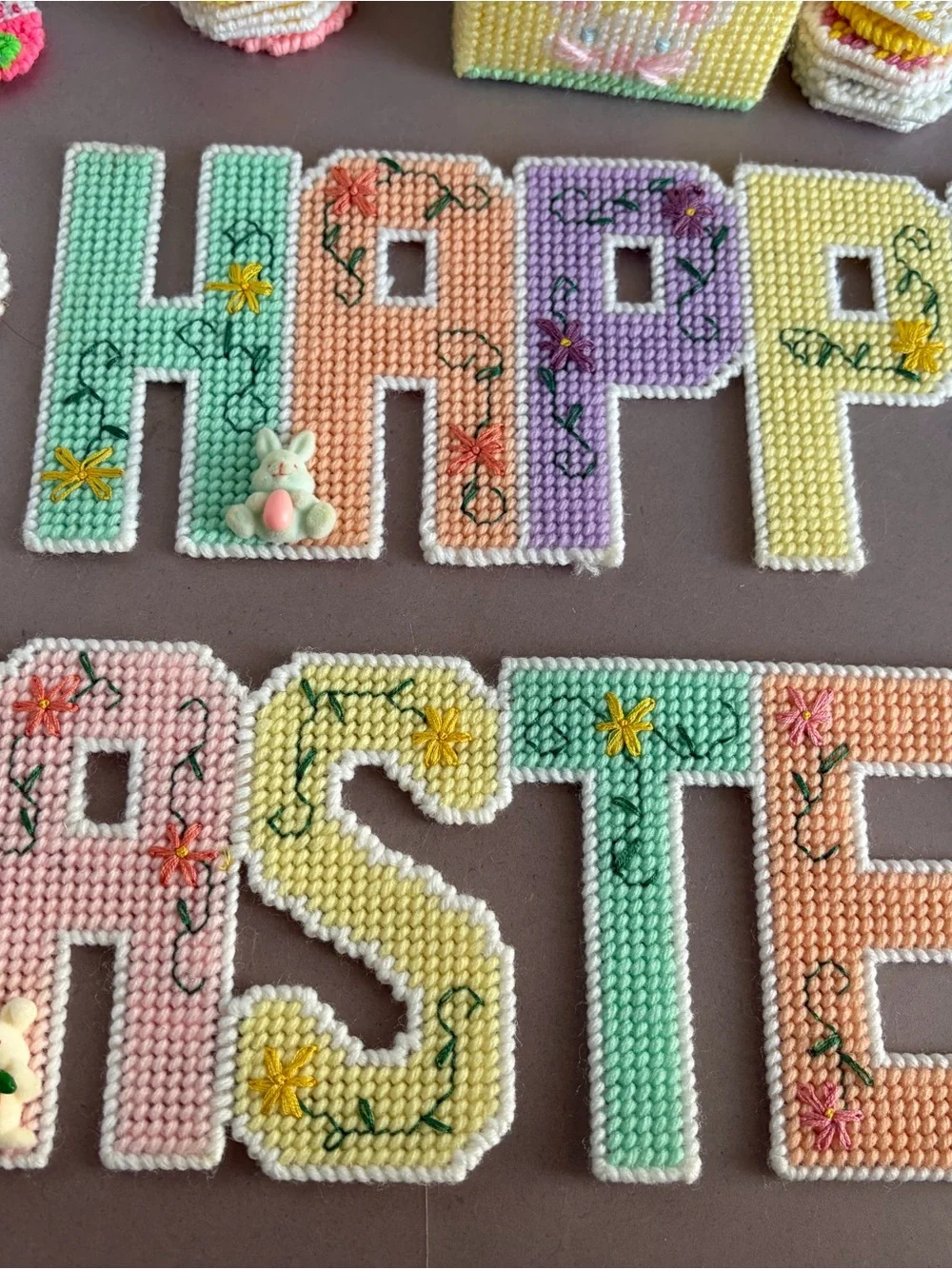 Vintage Handmade Pastel 'Happy Easter' Banner and Basket Set